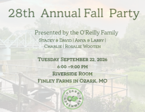 28th Annual Fall Party Presented by the o'Reilly Family. Tuesday 9/22/2026 6:00pm - 9:00pm at the Riverside Room at Finley Farms in Ozark, MO